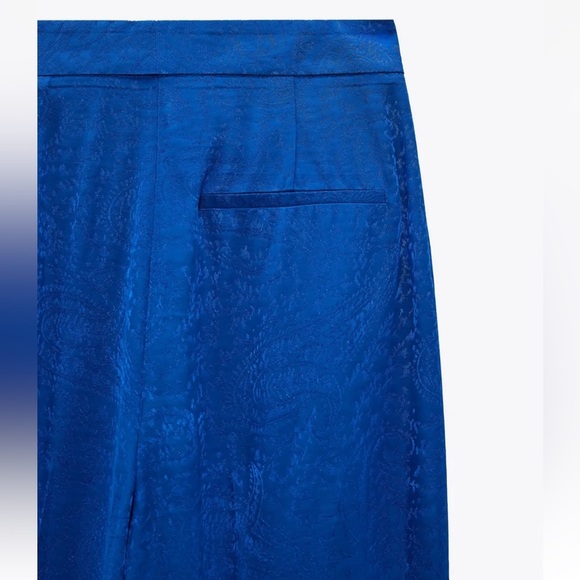 Zara Blue Satin Wide Leg High Waisted Pants - Picture 9 of 10
